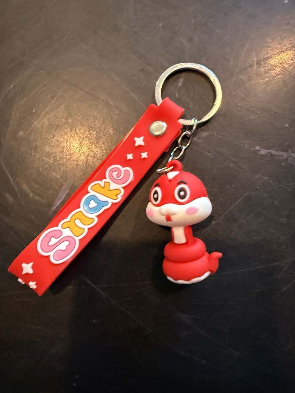 Red Cartoon Snake 3D Rubber Charm Keychain with Lanyard